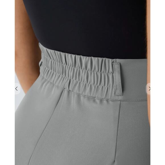 Halara Large Petite High Waist Button Front Shirred Straight Leg Work Pants - Picture 5 of 10